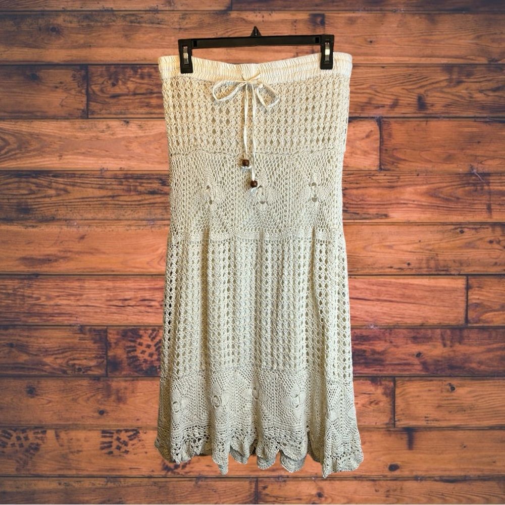 Lucky & Coco Beige Crochet Maxi Skirt Large